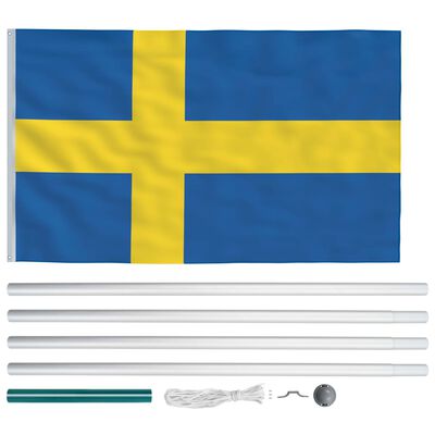 vidaXL det svenske flag og flagstang 6,2 m aluminium