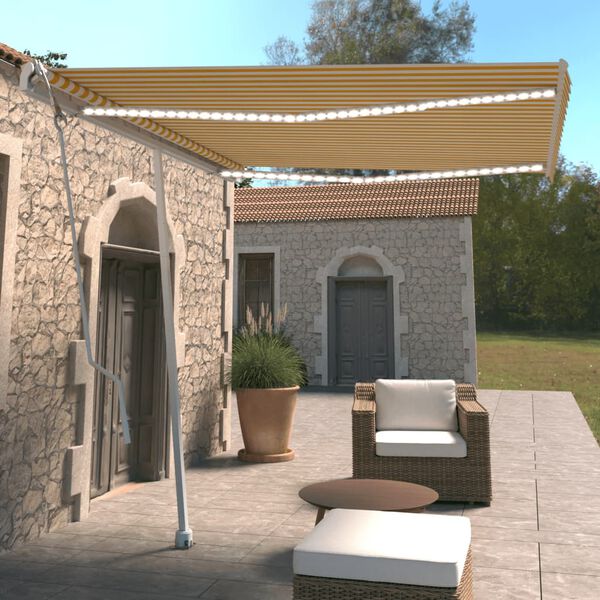 vidaXL markise m. LED + vindsensor 300x250 cm automatisk gul og hvid