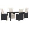 vidaXL Have Spisebordss&aelig;t med pude 5 pcs Sort polyrattan