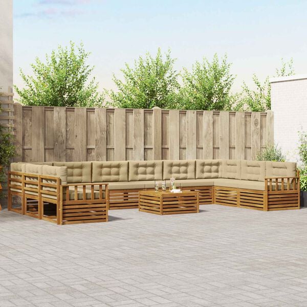 vidaXL Sofas&aelig;t med pude 11 pcs Naturlig og Beige Massivt Akacietr&aelig;