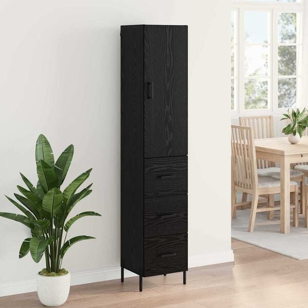 vidaXL Highboard med skuffe Sort eg 34,5 x 34 x 180 cm Konstrueret tr&aelig;