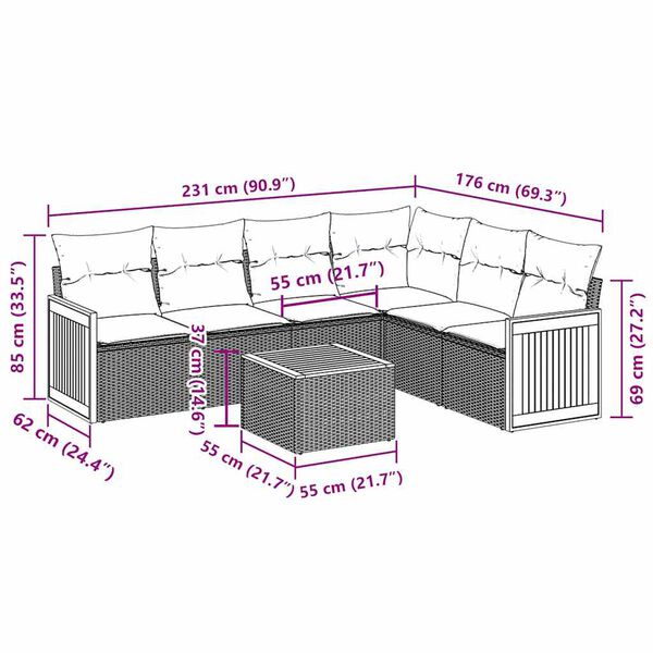 vidaXL sofas&aelig;t til haven 7 dele med hynder polyrattan sort