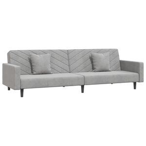 vidaXL 2-personers sovesofa med 2 puder velour lysegr&aring;