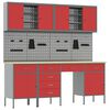 vidaXL Arbejdsskab med skuffe med l&aring;s 10 pcs R&oslash;d Ingeni&oslash;rtr&aelig; og st&aring;l