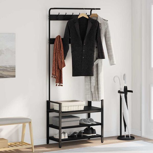 vidaXL Jakkeholder med hylde Sort eg 75 x 34 x 184 cm Konstrueret træ
