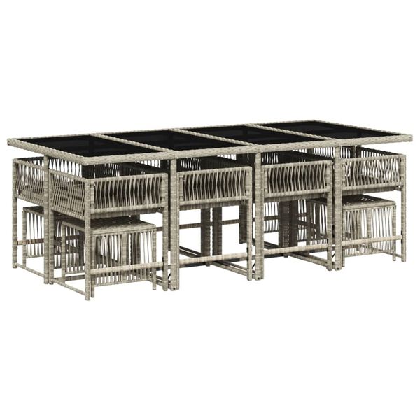 vidaXL spisebordss&aelig;t til haven 13 dele med hynder polyrattan lysegr&aring;