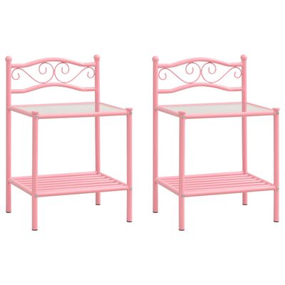 vidaXL sengeskabe 2 stk. metal og glas pink og transparent