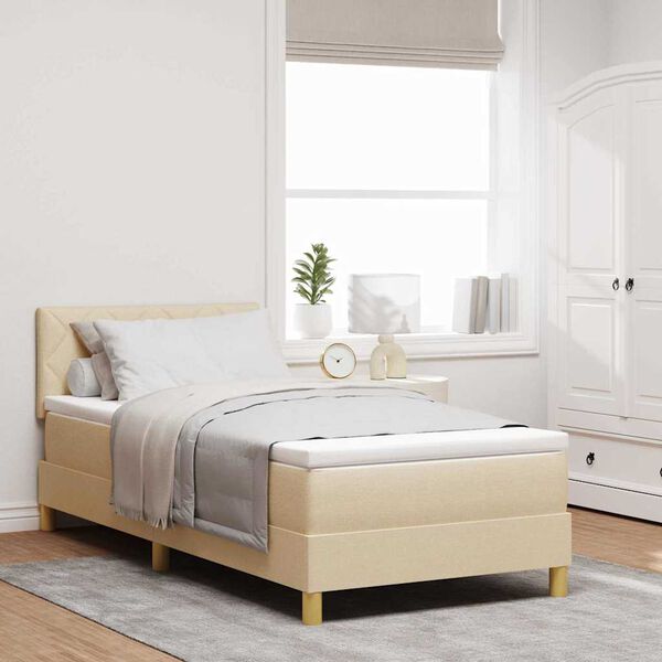 vidaXL Box spring seng med madras Creme 90 x 200 cm Stof