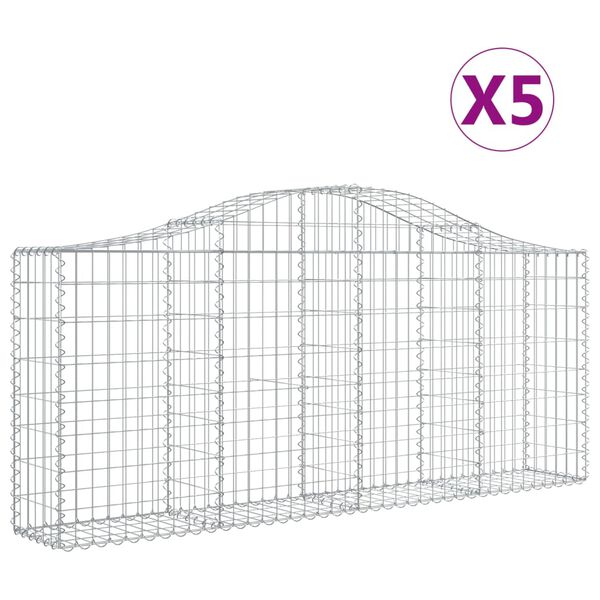 vidaXL buede gabionkurve 5 stk. 200x30x80/100 cm galvaniseret jern