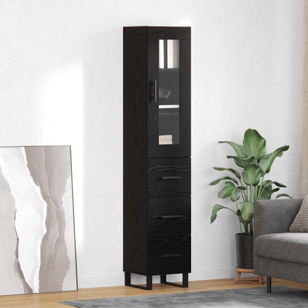 vidaXL Highboard med skuffe Sort eg 34,5 x 34 x 180 cm Konstrueret tr&aelig;
