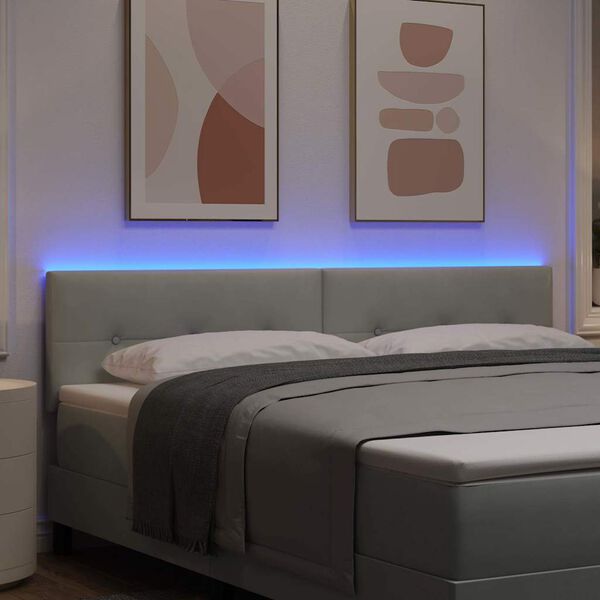 vidaXL LED sengegavl med LED -strimmellys Lysegr&aring; 180 cm Polyester