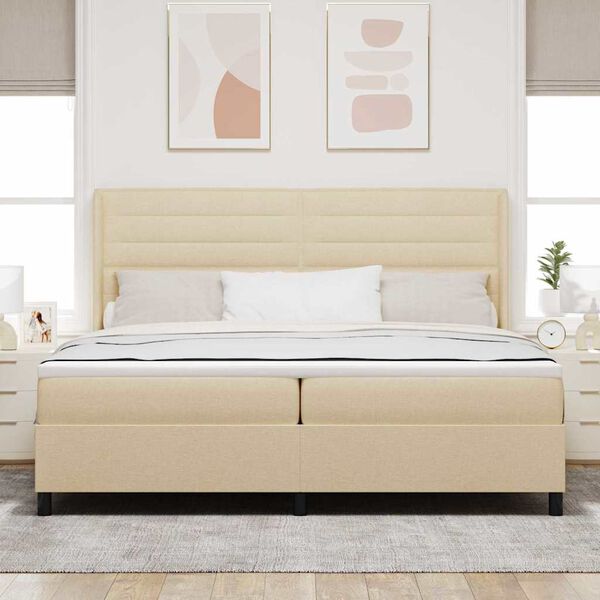 vidaXL Box spring seng med madras Creme 200 x 200 cm Stof