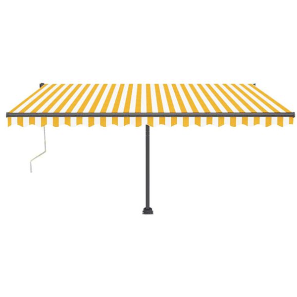 vidaXL markise m. LED + vindsensor 450x350 cm automatisk gul og hvid