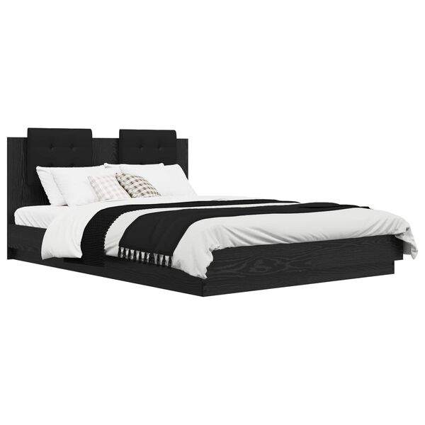 vidaXL Sengestel med hovedg&aelig;rde Sort eg 160 x 200 cm Konstrueret tr&aelig;