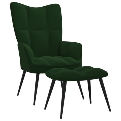 vidaXL lænestol med fodskammel fløjl mørkegrøn