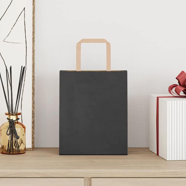 vidaXL papirposer 250 stk. med h&aring;ndtag 18x8x22 cm sort