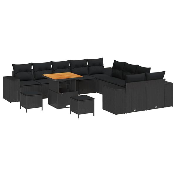 vidaXL Havesofa S&aelig;t med pude 13 pcs Sort polyrattan
