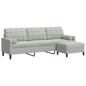 vidaXL 3-personers sofa med fodskammel 210 cm velour lysegr&aring;
