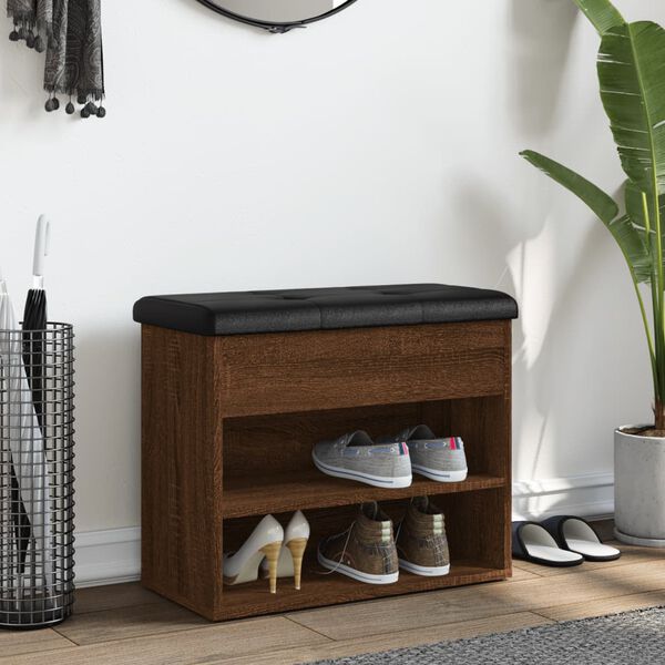 vidaXL skobænk 62x32x50 cm konstrueret træ brun egetræsfarve