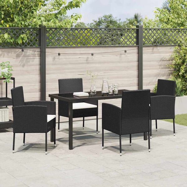 vidaXL Have Spisebordss&aelig;t med pude 5 pcs Sort polyrattan