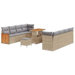 vidaXL Havesofa S&aelig;t med pude 12 pcs Beige og lys gr&aring; polyrattan
