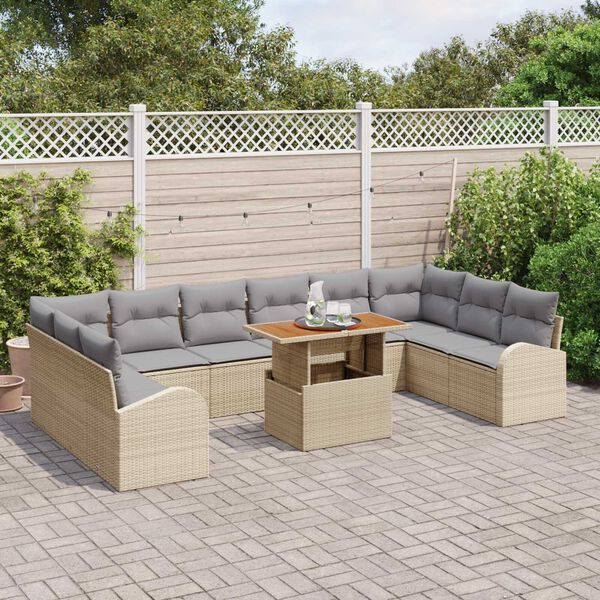 vidaXL Havesofa Sæt med opbevaring 11 pcs Beige Poly rattan