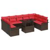 vidaXL Havesofa S&aelig;t med pude med pude 10 pcs Brun Poly Rattan