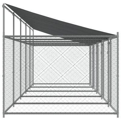 vidaXL hundegård med tag og låger 10x2x2 m galvaniseret stål grå