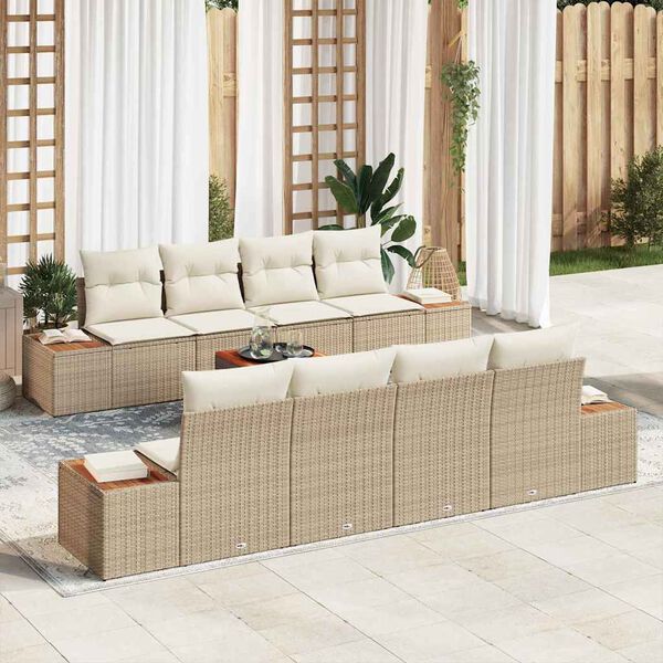 vidaXL Havesofa S&aelig;t med pude med opbevaring 9 pcs Beige Poly rattan