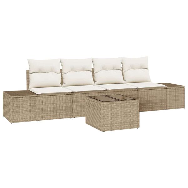 vidaXL Havesofa S&aelig;t med pude 5 pcs Beige og creme polyrattan