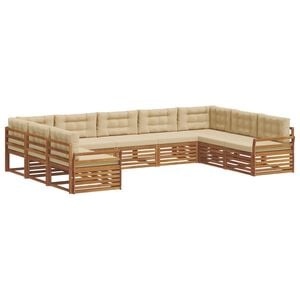 vidaXL Udend&oslash;rs sofagruppe 9 stk. Naturlig og Beige Massivt Akacietr&aelig;
