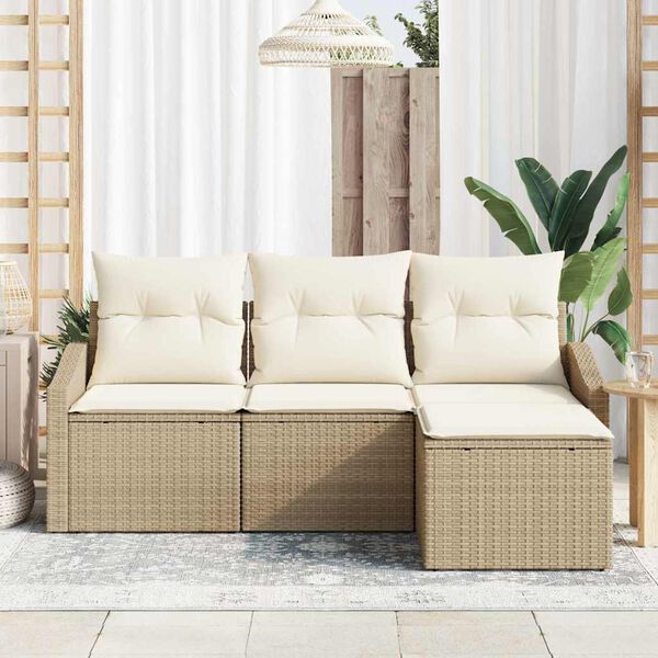 vidaXL Sofa S&aelig;t med pude 4 pcs Beige polyrattan