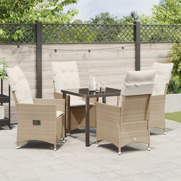 vidaXL Have Spisebordss&aelig;t med pude 5 pcs Beige polyrattan