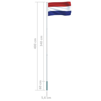 vidaXL Holland flag og flagstang 4 m aluminium