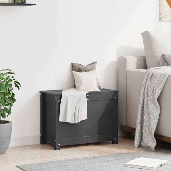 vidaXL opbevaringskasse 60x32x45,5 cm massivt fyrretræ grå