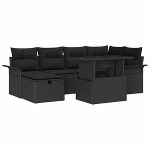 vidaXL Havesofa S&aelig;t med pude med opbevaring 7 pcs Sort polyrattan