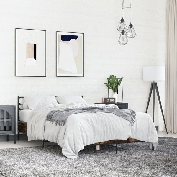 vidaXL sengestel 140x190cm konstrueret tr&aelig; og metal r&oslash;get egetr&aelig;sfarve