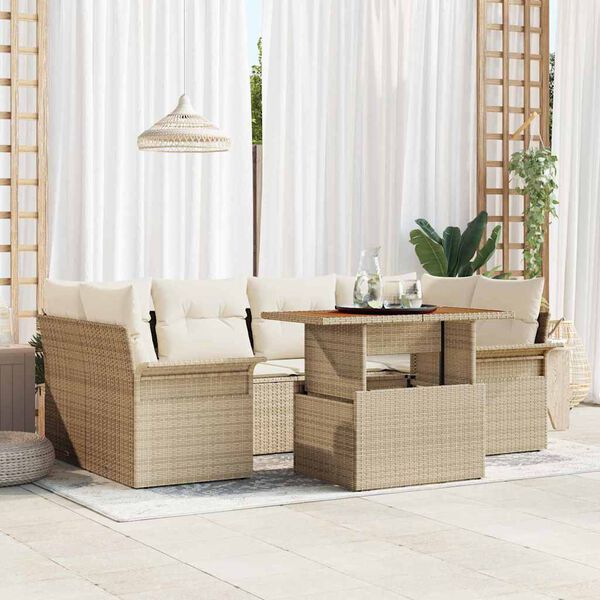 vidaXL Havesofa S&aelig;t med opbevaring 7 pcs Beige Poly rattan
