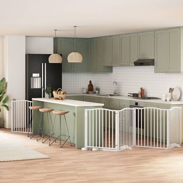 vidaXL hundel&aring;ge med d&oslash;r 8 paneler 640 cm foldbar poppeltr&aelig; hvid