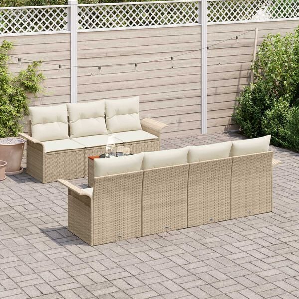 vidaXL Havesofa S&aelig;t med pude 8 pcs Beige polyrattan
