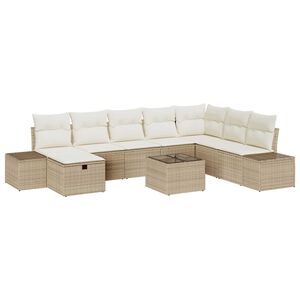 vidaXL Havesofa S&aelig;t med pude 9 pcs Beige polyrattan