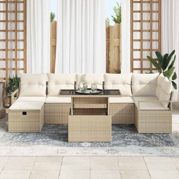 vidaXL Havesofa S&aelig;t med pude med opbevaring 8 pcs Beige Poly rattan
