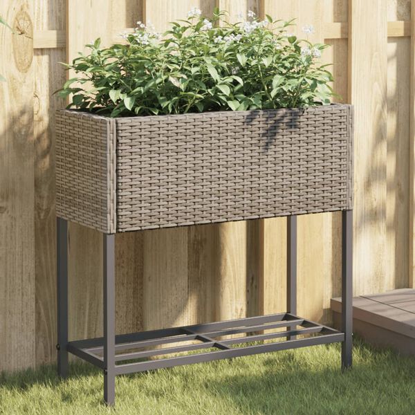 vidaXL plantekasser 2 stk. med hylde 70x28x70 cm polyrattan gr&aring;