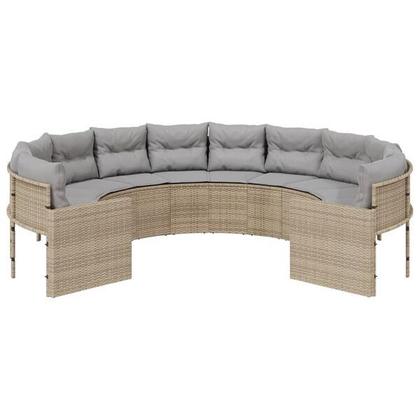 vidaXL havesofa med hynder rund polyrattan beige