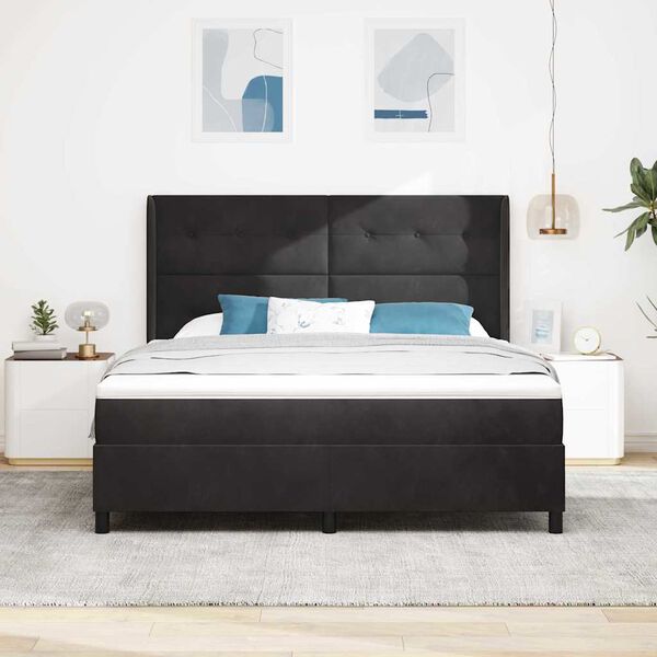 vidaXL Box spring seng med madras med LED Sort 180 x 200 cm Fl&oslash;jl