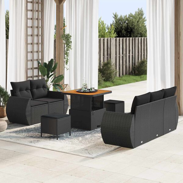 vidaXL Havesofa S&aelig;t 8 pcs Sort polyrattan