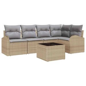 vidaXL Havesofa S&aelig;t med pude 6 pcs Beige og lysegr&aring; polyrattan