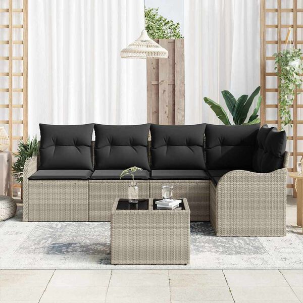 vidaXL Havesofa Sæt med pude 6 pcs Lysegrå Poly rattan