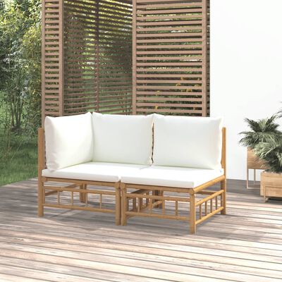 vidaXL loungesæt til haven 2 dele med cremehvide hynder bambus