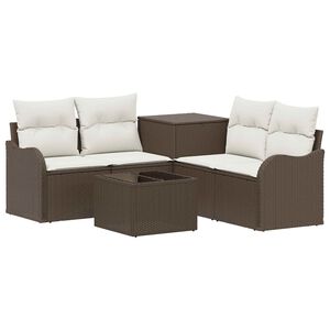 vidaXL Sofa S&aelig;t 6 stk. Brun og Creme Hvid Poly Rattan og St&aring;l